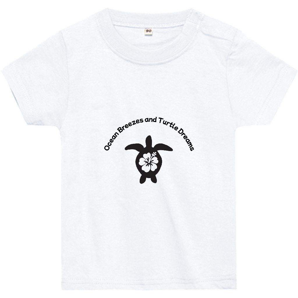 【Turtle Dreams|タートルドリームス】ベビーTシャツ|肩スナップ付き/コットン100%/ユニセックス/リンクコーデ対応(ホワイト)