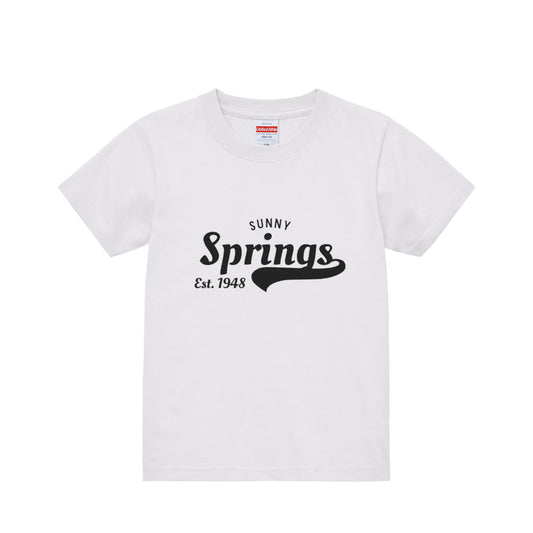 【Springs】スポーティーキッズTシャツ｜リンクコーデ／コットン100％／毎日洗える丈夫なユニフォーム風デザイン（白）