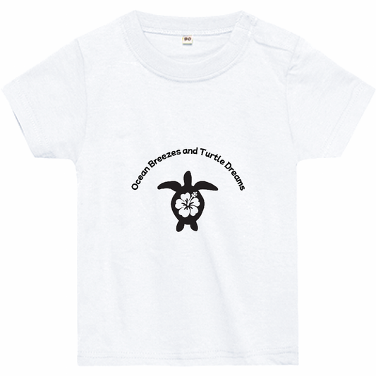 【Turtle Dreams｜タートルドリームス】ベビーTシャツ｜肩スナップ付き／コットン100％／ユニセックス／リンクコーデ対応（ホワイト）